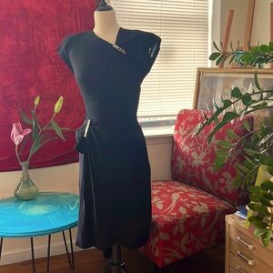 1940s Black and White Rayon Crepe Dress